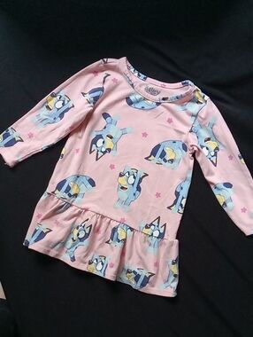 Pink Bluey Print Ruffle Hem Kids Dress Top